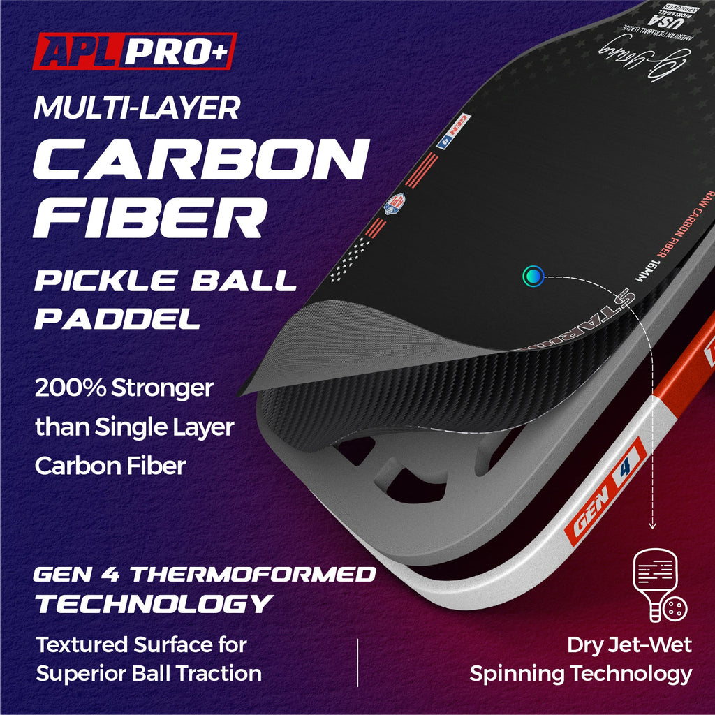 APL DJ Young Starion Pro+ 16mm Pickleball Paddle | Carbon Fiber | Gen 4 Thermoformed Foam Technology